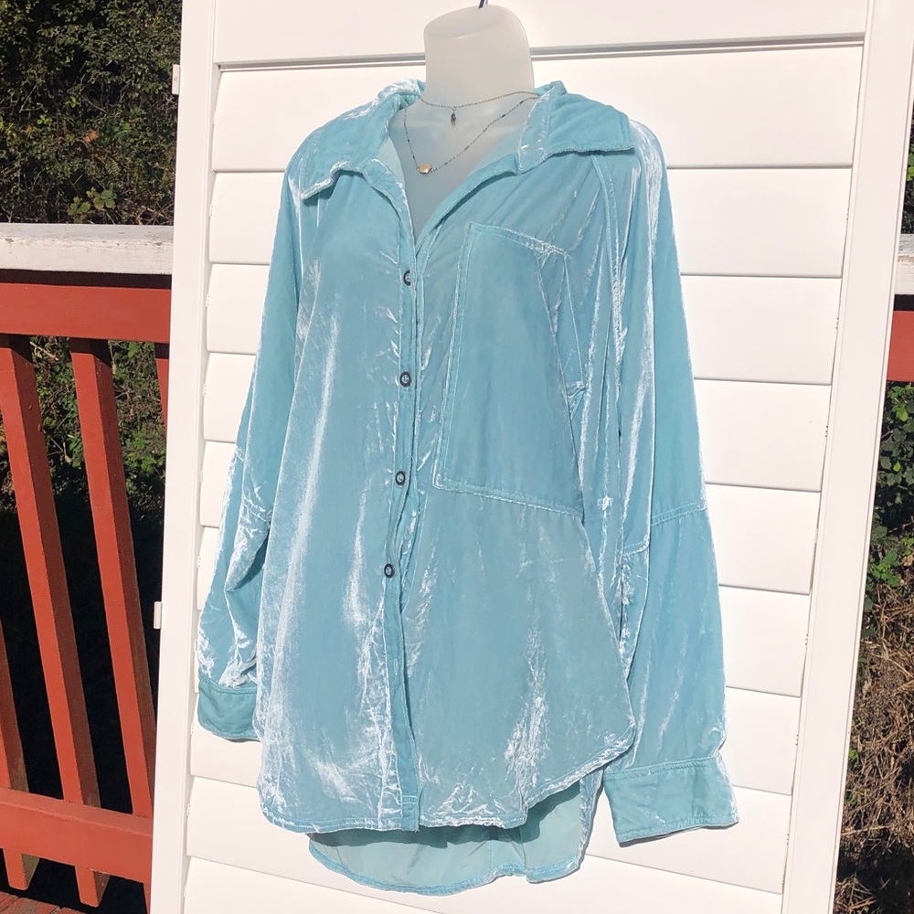 We The Free Plush Velvet Top in Light Blue - Picture 4 of 10